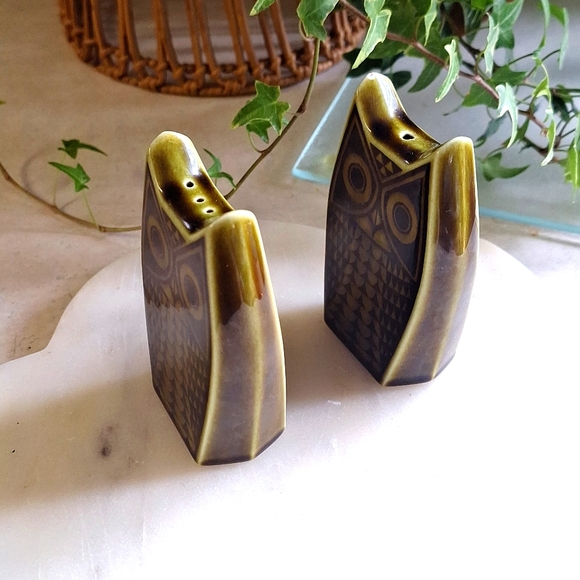 SALE!! HORNSEA England Heirloom "Green" Owl (Very rare) Salt & Pepper Shakers - Picture 3 of 9